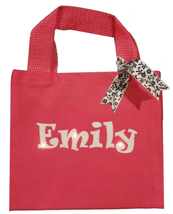 Girl's sparkle personalized mini tote party favor bag