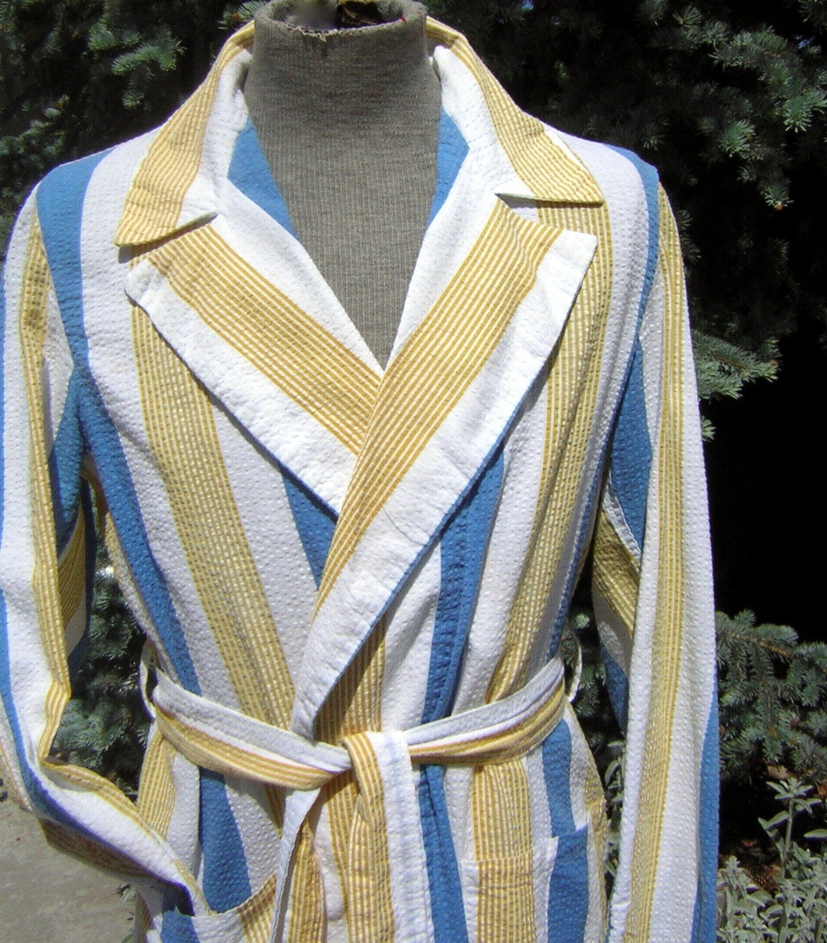 Vintage 50s 60s Mens Bath Pool Robe Cabana Boy Stripes Cotton