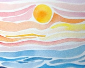 Items similar to Ocean Sunset - Original Watercolor Painting - Abstract ...