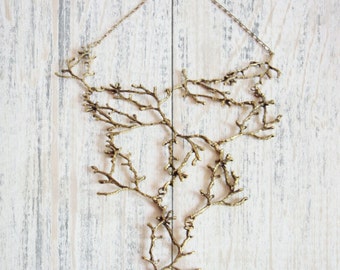 Statement Twig Necklace, Bronze Branch Necklace, Cascading Twig Necklace, Nature Jewelry, Woodland, Rustic Wedding Necklace, Metal Tree Bib