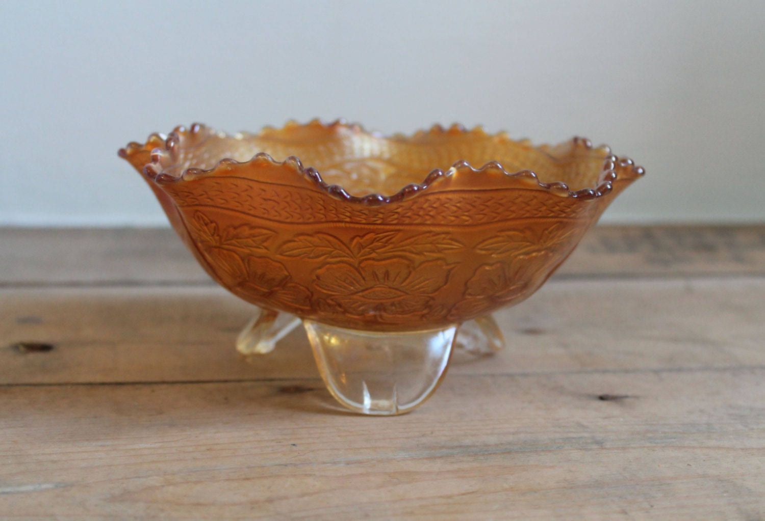 Vintage Orange Carnival Glass Candy Dish Bowl by TheElmsVintage