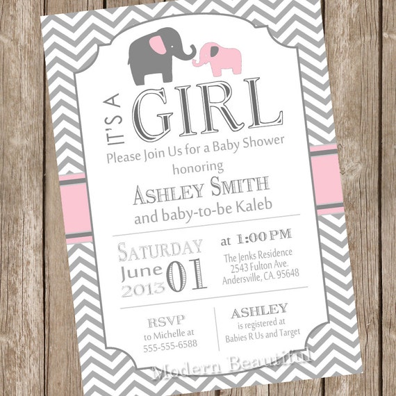 Pink And Gray Baby Shower Invitations 3