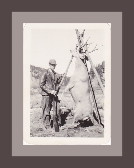 Deer Hunter- 1940s Vintage Photograph- Big Buck Antlers- Trophy Kill- Willow Creek Pass, Colorado- Hunting Snapshot- Paper Ephemera