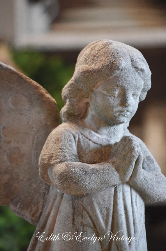Vintage Cement Praying Angel Statue Sanctuary