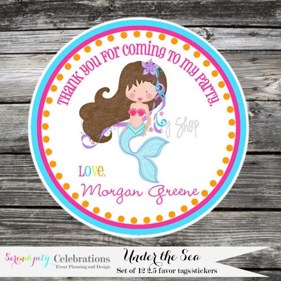 Set of 12 Personalized Favor Tags -Mermaid -Under the Sea -Thank You Tag -Gift Tag -Baby Shower -Birthday-Sticker-Mermaid Party Il_570xn