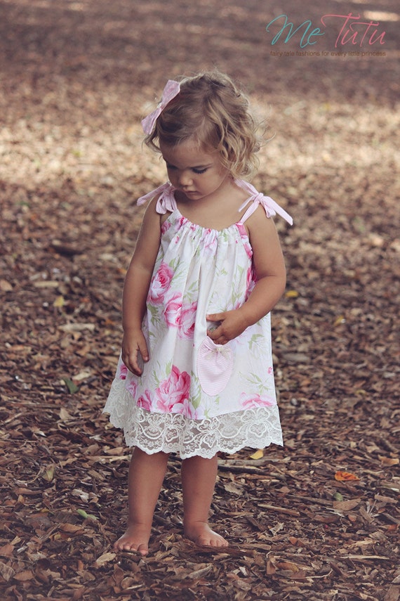 Vintage Shabby Chic  Cream and Pink Floral Dress Girl