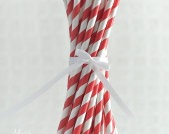 Striped Paper Straws - Red