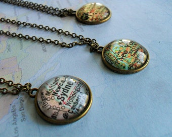 Custom MAP Necklace / Map Pendant / You Pick The Location / Any City / Vintage map Necklace / Map Jewelry / unique gift / gift boxed