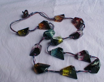 colorful lucite chunks necklace faux gemstones strung on cord colorful lucite gem vintage mint