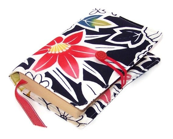 Book Cover RED HIBISCUS in Vintage Kimono by WhimsyWooDesigns