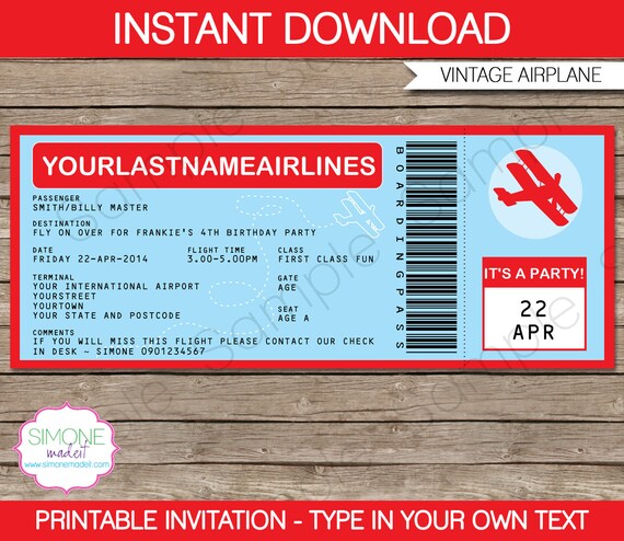 Vintage Airplane Invitation Template 2