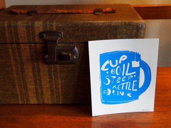 Tea Time Instructions - Hand Pulled Screen Print, Original Illustration