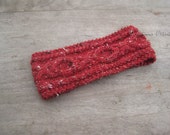 Red knit headband chunky cable earwarmer gift girls women merino wool tweed