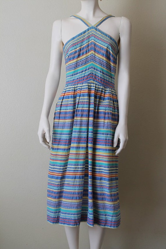Vintage cotton summer dress seersucker stripes by clothesmineded