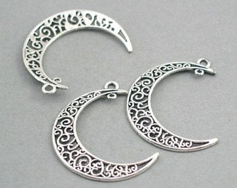 SALE 4 Filigree Crescent Moon Charms Antique Silver 4pcs zinc alloy pendant beads 31X40mm CM0741S