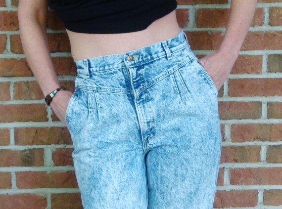 Acid Wash Baggy Jeans 80s High Rise Womens Jeans Tapered