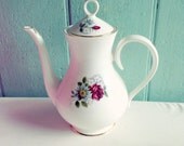 White floral coffee pot with elegant handle and spout - vintage china - English tea pot with flower design - tableware - vintage kitchen uk