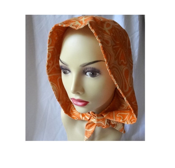 <b>Vera Orange</b> Paisley Babushka Head Scarf Bonnet chemo hat - il_570xN.645255623_5az5