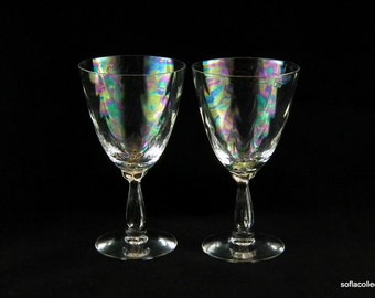 Fostoria Glass Shell Pearl Pattern Pearlescent Optic Glass Iced Tea Glasses / Water Glasses - Vintage 1950s 1960s Stemware (pair)