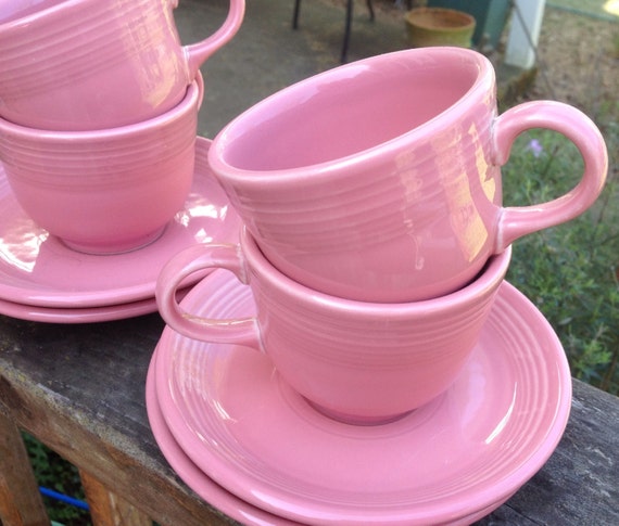 4 Cups  Saucers and  excellent vintage cups Pink fiestaware  Fiestaware Vintage Rose Mauve