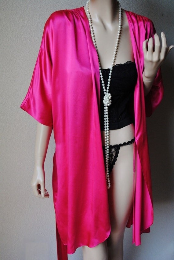 Vintage Silk Hot Pink Robe by Fantasies by VintageRosebudBoutiq