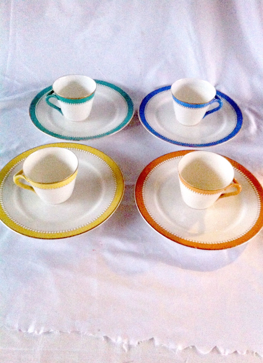 Vintage Luncheon Multicolored Plates and Cups by NostalgicHome