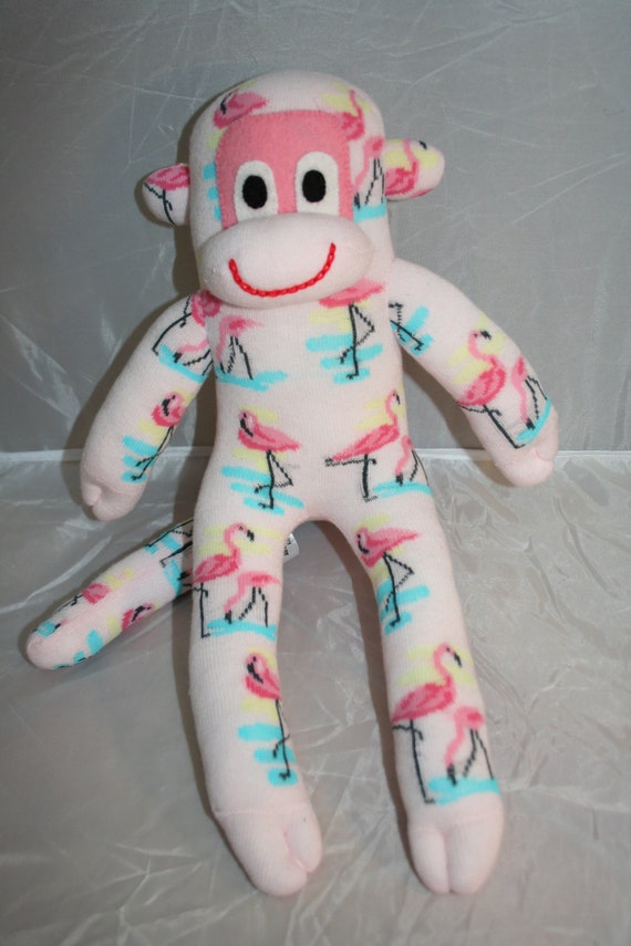 Pretty Pink Flamingo Sock Monkey Plush by PurpleJamTart on Etsy