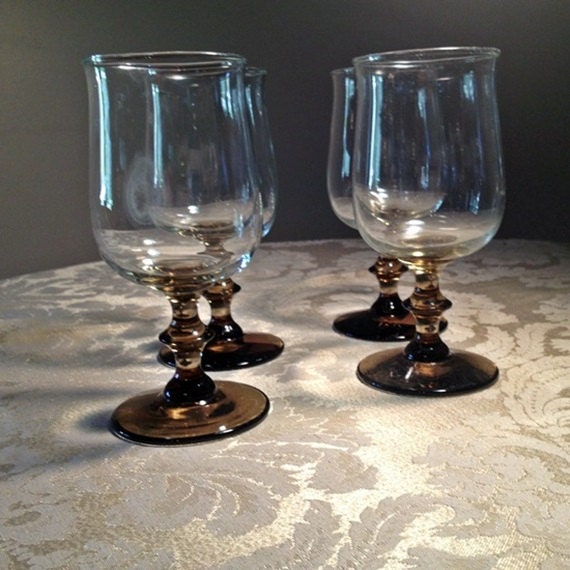 Vintage Libby Barware Wine Glasses in Tulip Smoky by vintagepoetic