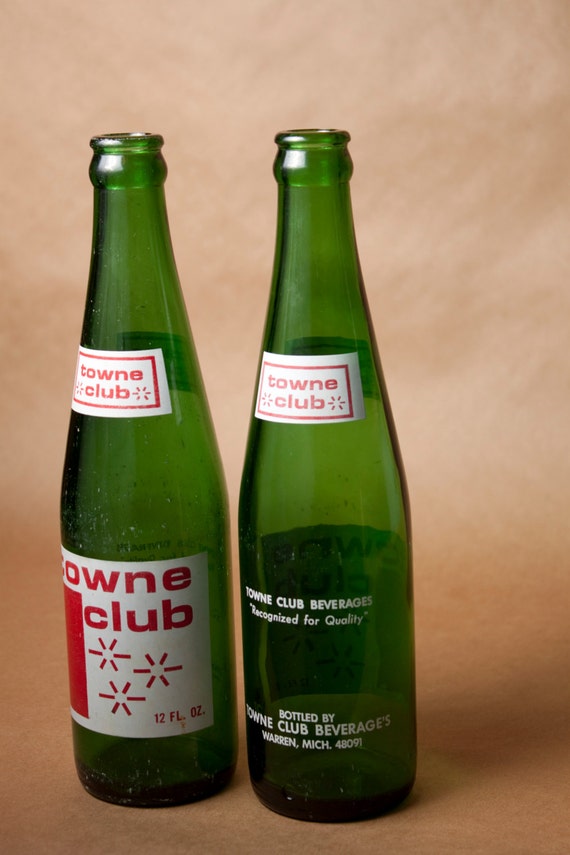 2 Green Towne Club Soda Bottles