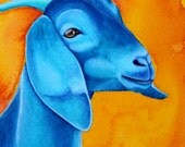Nubian Goat Art Blue Goat Painting 5x7 Print 8x10 Print Watercolor Painting Farm Animal Art Barnyard Animals Farm Art Fine Art Print