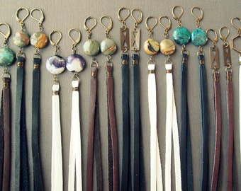 Upcycled Leather Earrings - Boho Earrings - Boho Dangle Earrings - Boho Jewelry - Leather Fringe Earrings - Long Earrings - Leather Jewelry
