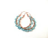 Turquoise Beaded Copper Hoop Earrings