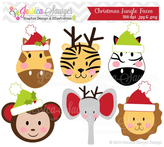 INSTANT DOWNLOAD, Christmas jungle animals clipart, christmas clip art, for baby showers, invitations, annoucements, digital scrapbooking Il_570xn