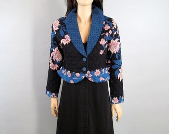 80's Jacket Minimalist Jacket Lotus Flower Jacket Cropped Jacket Asian Jacket 90s Jacket Vintage Jacket Floral Jacket Ethnic Jacket Small G