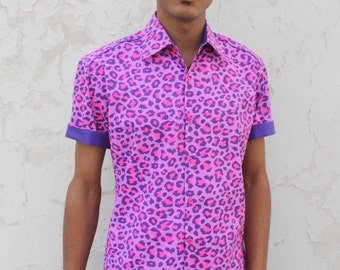 Leopard shirt for men, short sleeve - Pink Leopard