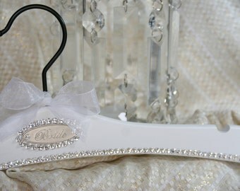 Wedding Dress Hanger Bridal Hanger Personalized AVAIL Vintage Style Swarovski Crystals Bridal "Audrey" in WHITE ;)
