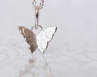 Butterfly Dainty Silver Pendant ~ Lace Satin Surface Small Cute Dainty Girly Tiny Butterfly Tear Shaped Bail Sweet ~ Sterling Silver 925