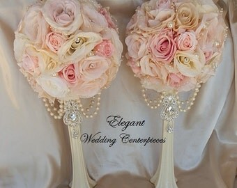 PAIR WEDDING CENTERPIECES- Blush Pink Mix Elegant Wedding Centerpieces, Listing is for two Centerpieces