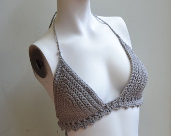 Crochet cotton BIKINI TOP / / organic natural cotton and waterproof / / limited edition Petal Detail bottom