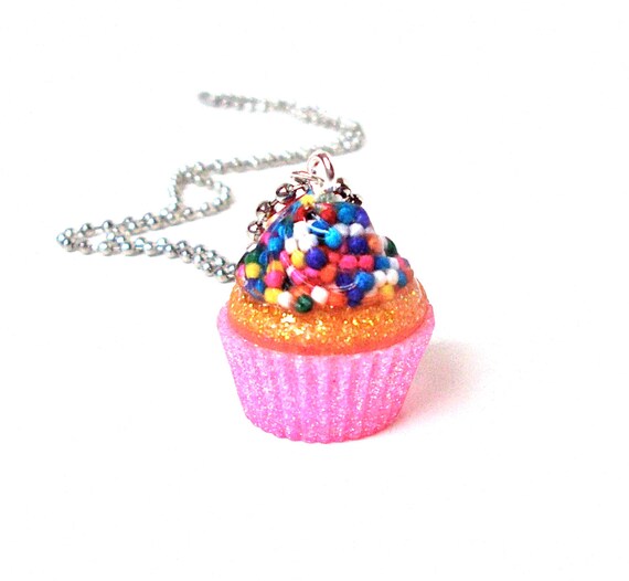Cupcake necklace cupcake jewelry pink cupcake pendant candy
