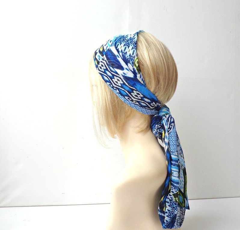 Ikat Boho Head Scarf Summer Head Wrap Bohemian Skinny Scarf