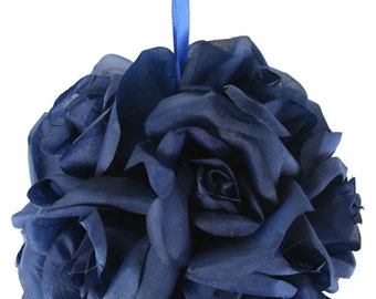 Garden Rose Kissing Ball - Navy Blue - 6 inch Pomander