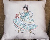 Embroider dancer pillow with up-cycled quilt