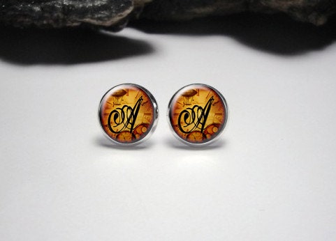 Personalized Stud Earrings /Initials Stud Earrings/ Steampunk Jewelry / Personalized Stud Earrings / Gifts for