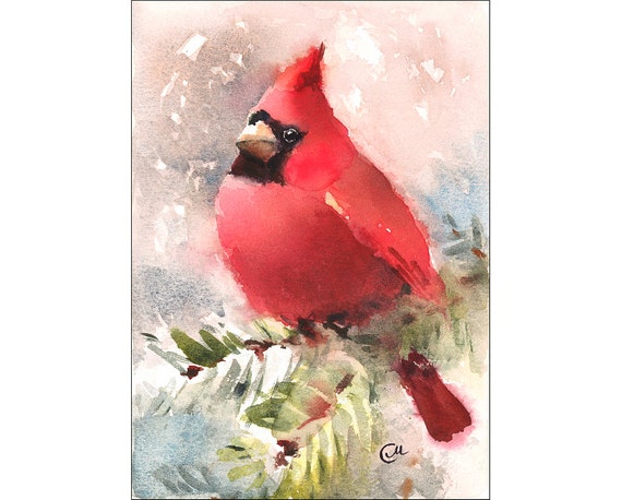 Watercolor Cardinal - Original Bird Painting 5 x 7 inches