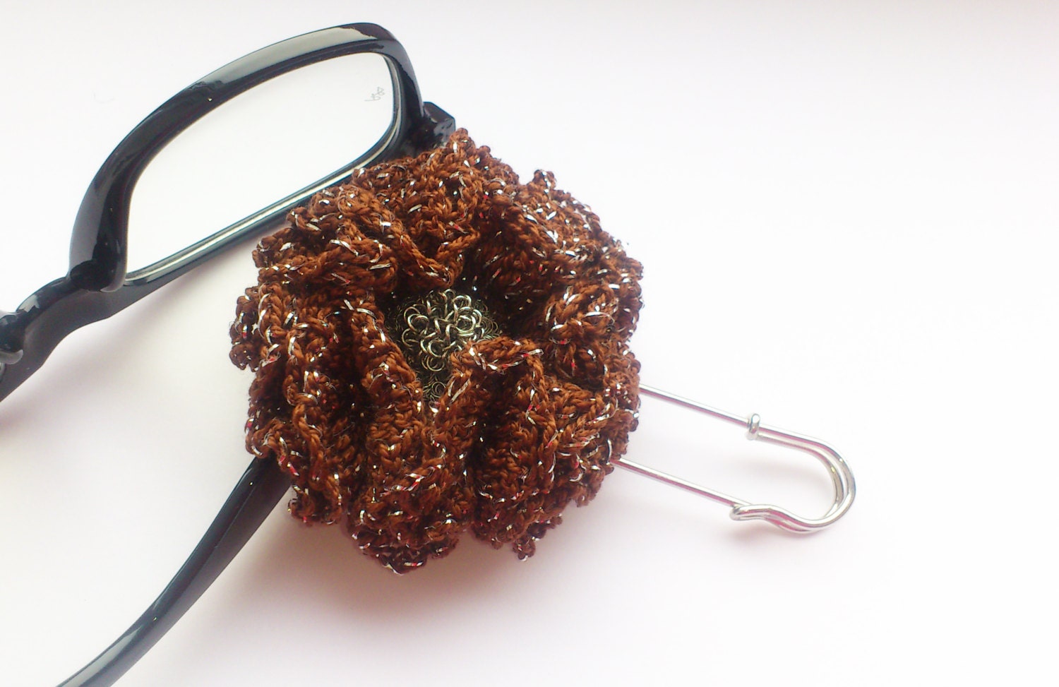 Crochet brooch decorative Safety pin flower safety by SilviStudio