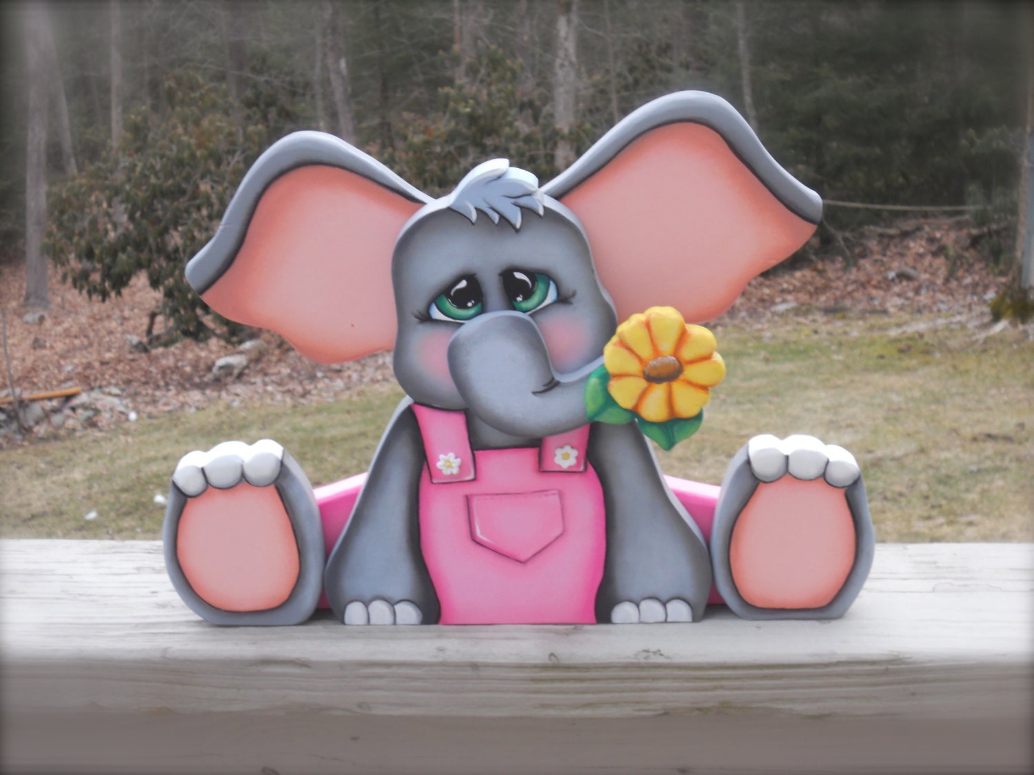 Adorable baby elephant hand painted wood craft