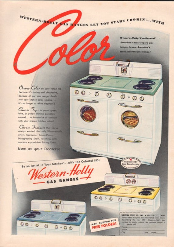 1950 WesternHolly Gas Range print ad stove with by RetroMagnifico