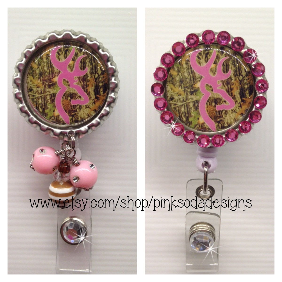 Pink Browning Deer Hunting Retractable ID Badge Holder