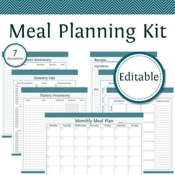 Meal Planner Kit Fillable Instant Download Printable PDF